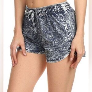 Vibrant Acid Wash Blue Booty Denim Style Cotton Draw String Shorts S